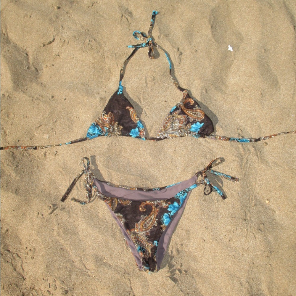Floral Bikini Set - Brown and Blue